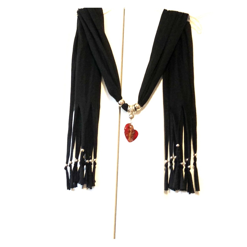Embellished scarf with hand blown glass charm